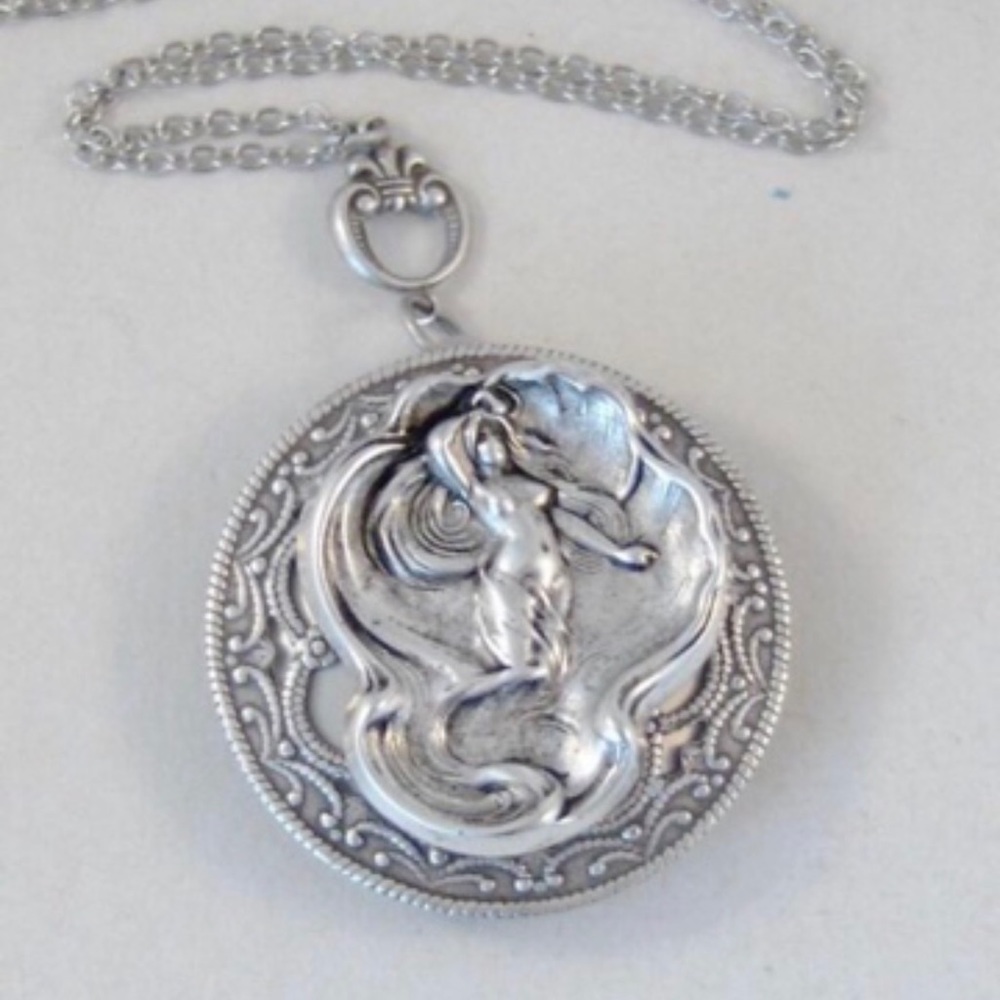 Goddess Locket Necklace Pendant Silver Woman Greek